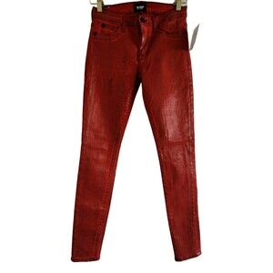 NWT $220 Hudson USA Womens Nico Super Skinny Mid-Rise Jeans Red Coated Size 25